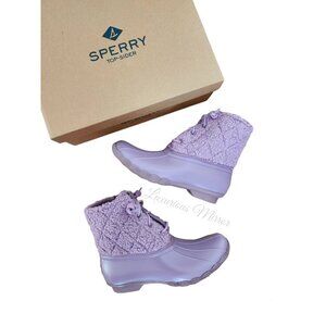 Sperry Womens Sherpa Ankle Saltwater Duck Boots Purple Flat Heel Cuban Zip 9.5